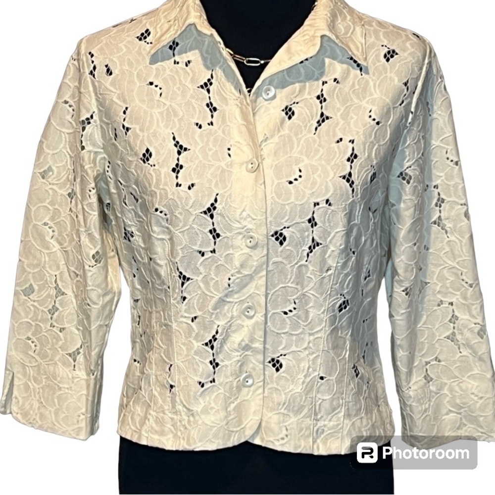 CAbi Cream Lace Button-Up Top